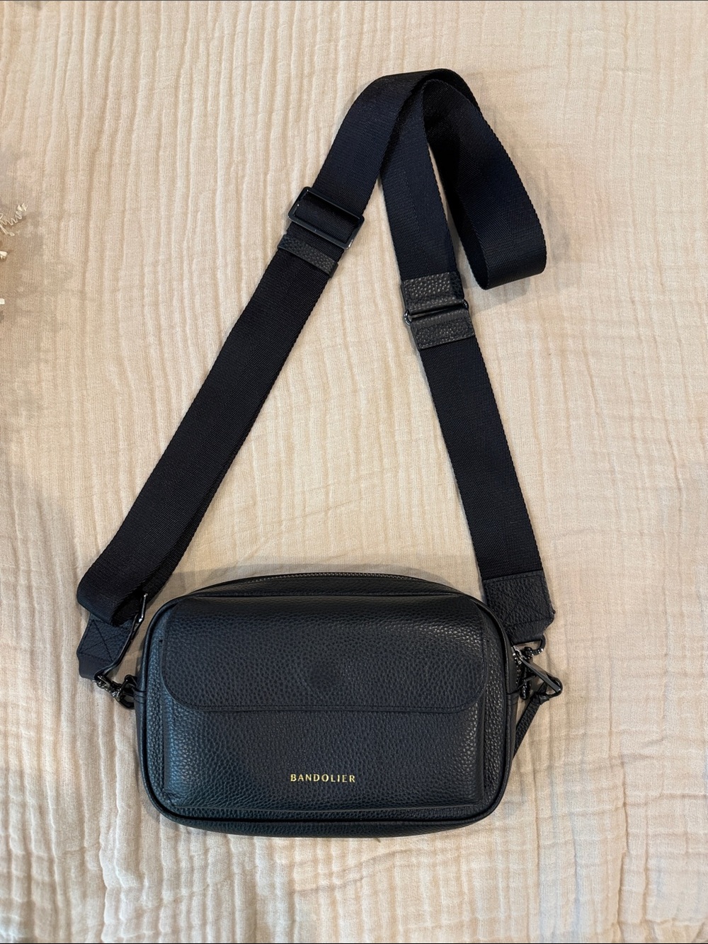 Bandolier Miller Black/Pewter Pebbled Leather Crossbody Bag w Phone Pocket
